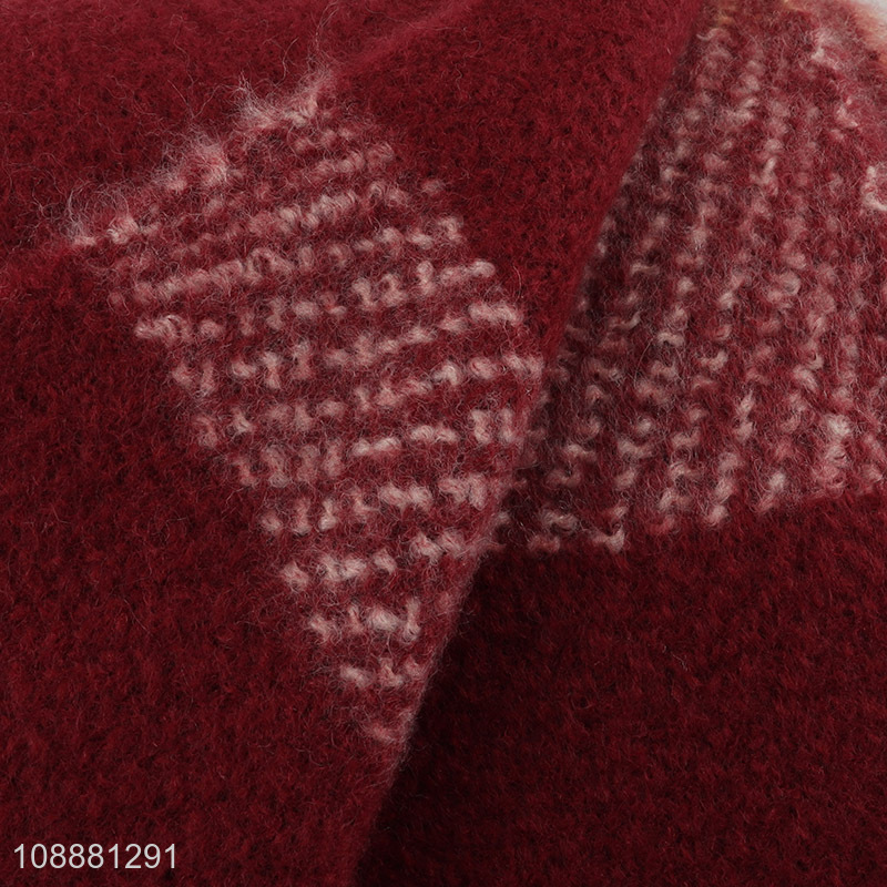 Hot selling winter thick soft plaided scarf with fringes for women