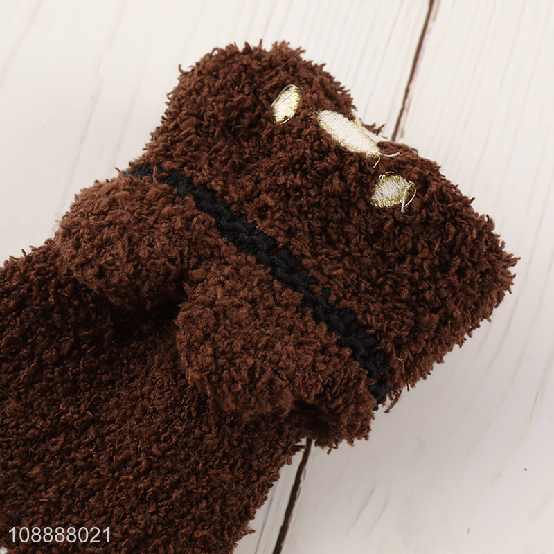 Wholesale womens winter socks cute fuzzy microfiber slipper socks