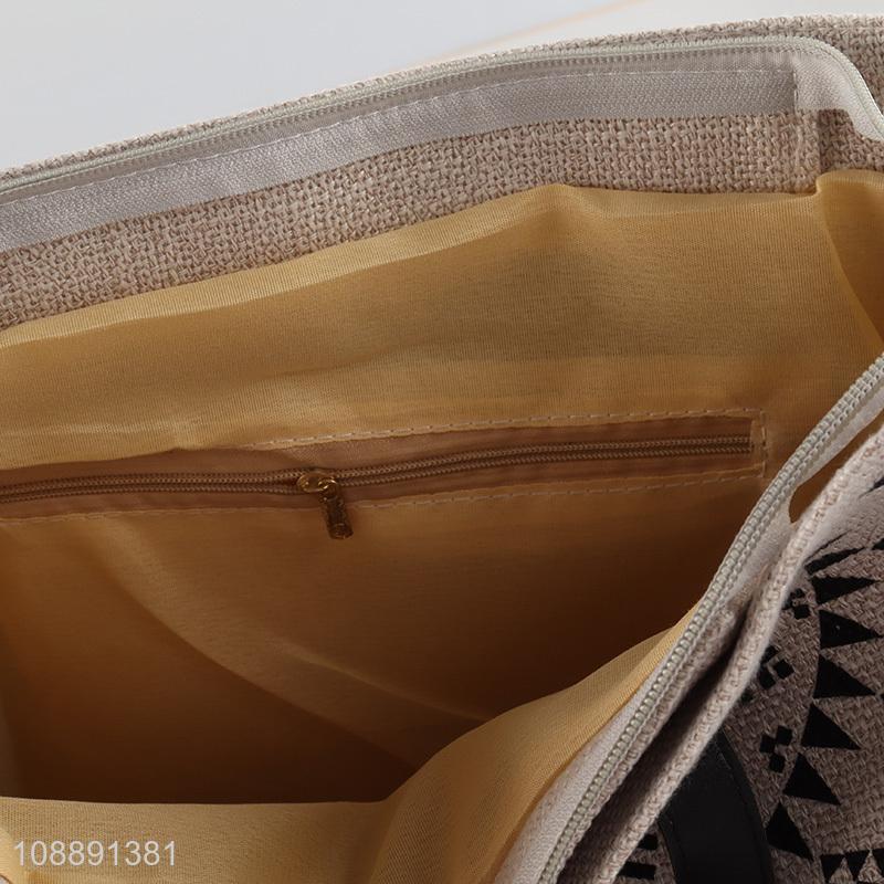 Hot selling ethnic style canvas tote bag zippered shoulder bag