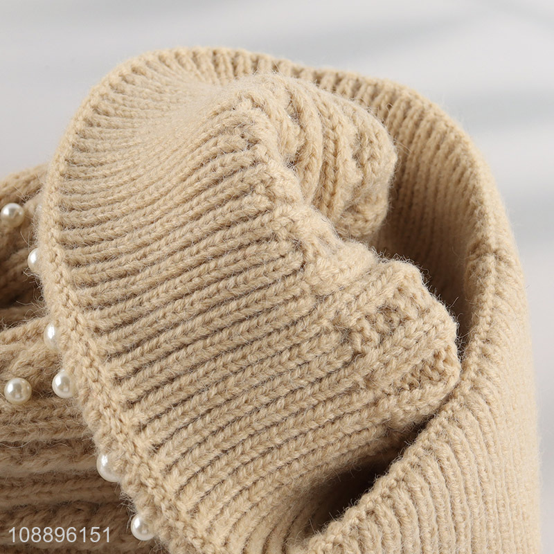 High quality women winter hat knit beanie hat with pearls & pompom