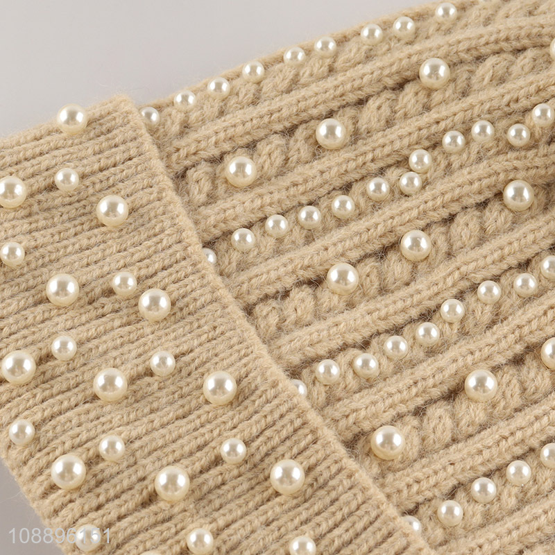 High quality women winter hat knit beanie hat with pearls & pompom