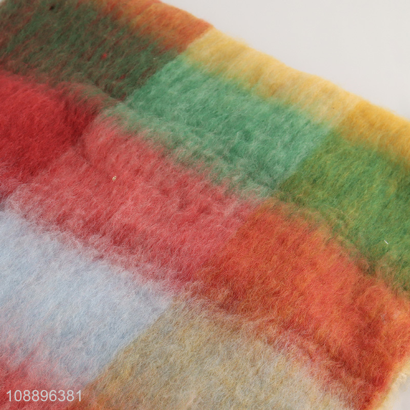 Factory price unisex winter scarf soft thick plaid fringe scarf