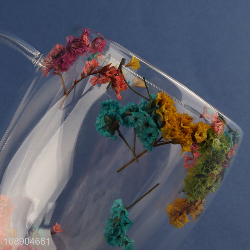 Wholesale double wall flower glass mug heat resistant glass coffee cup