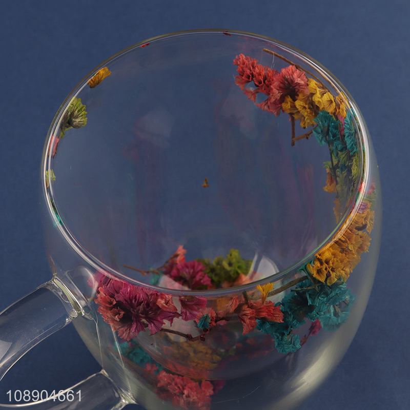 Wholesale double wall flower glass mug heat resistant glass coffee cup