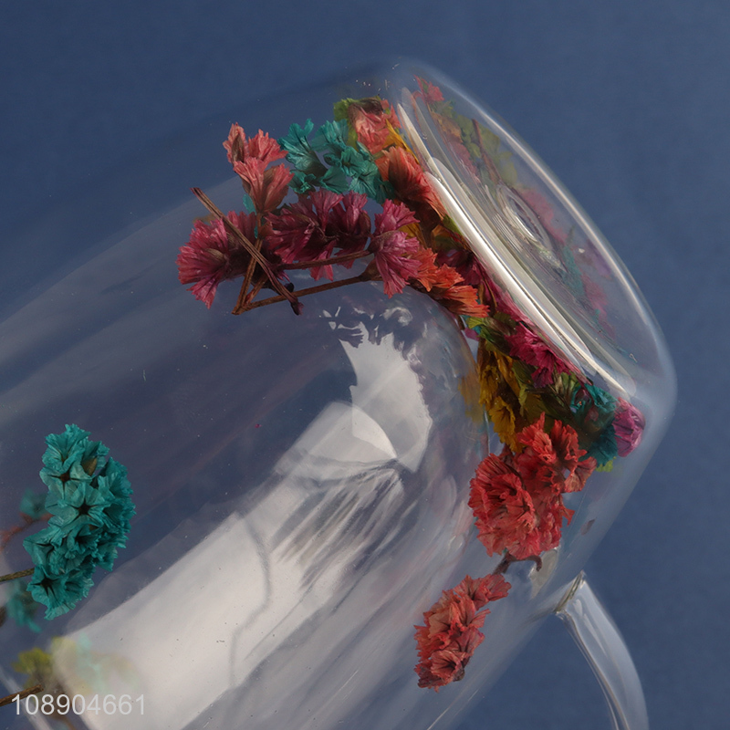 Wholesale double wall flower glass mug heat resistant glass coffee cup