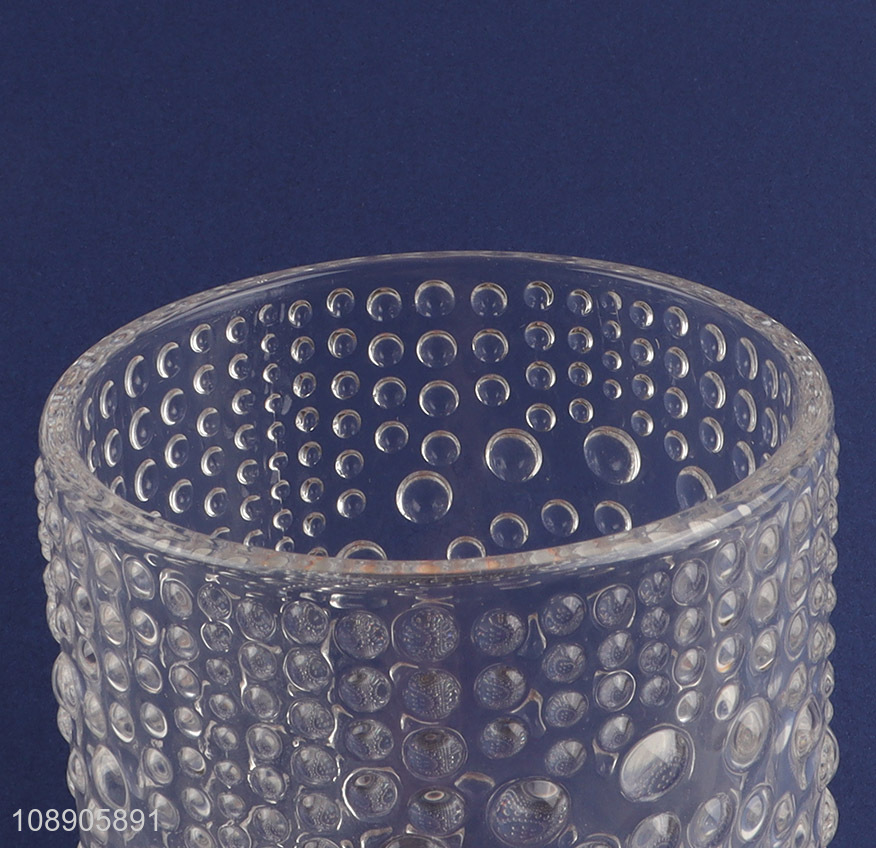 Latest products embossed glass unbreakable clear drinking cup water cup