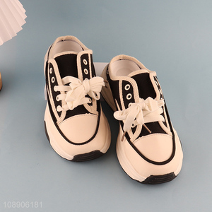 China imports summer platform lace-up canvas muler slipper for women