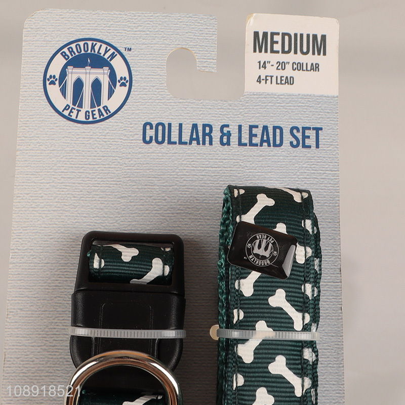 Online Wholesale Dog Collar and Leash Set with Bone Pattern