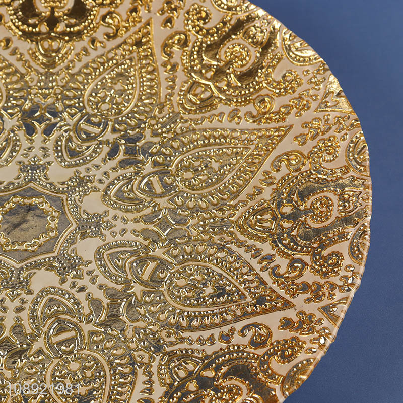 New arrival golden round food plate fruits plate for decoration