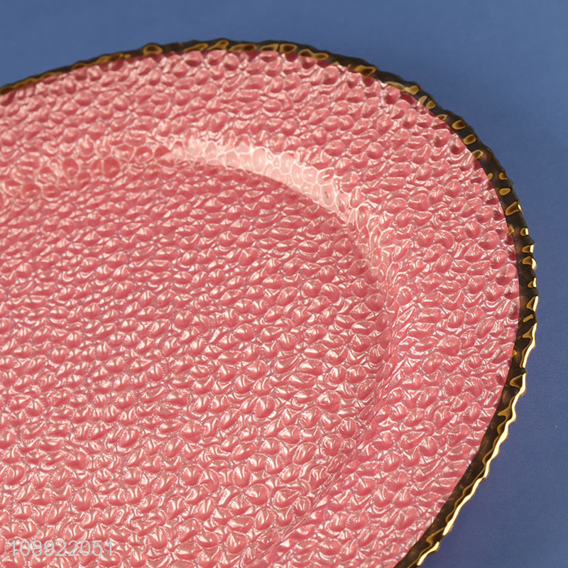 Hot products round pink glass dessert plate dinner plate for sale
