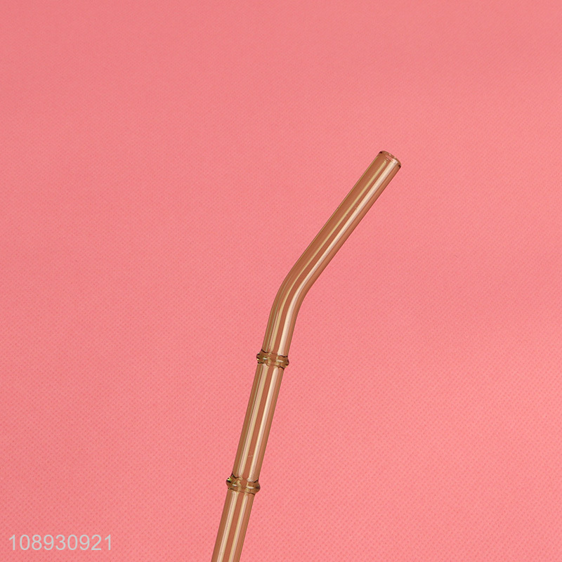 Wholesale 4+1 Shatter Resistant Bent Bamboo Shaped Glass Straws