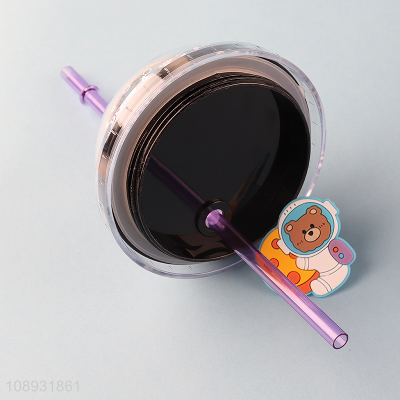 China wholesale cartoon light up plastic straw water cup with lid