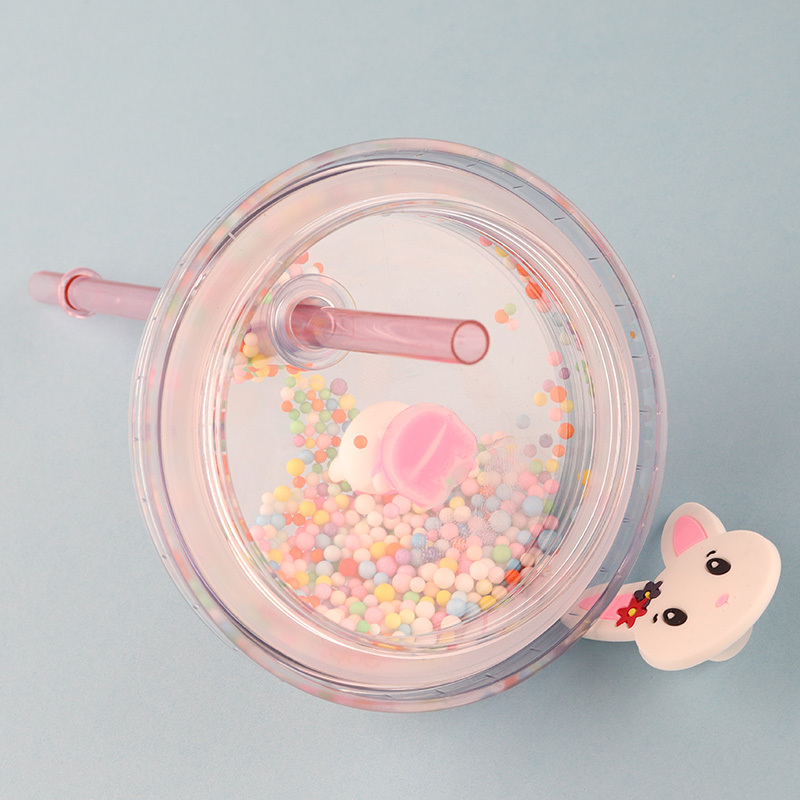 Online wholesale cartoon cute plastic straw water cup drinking cup with lid