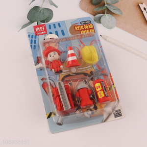 Yiwu market cartoon <em>firefighter</em> eraser set for stationery