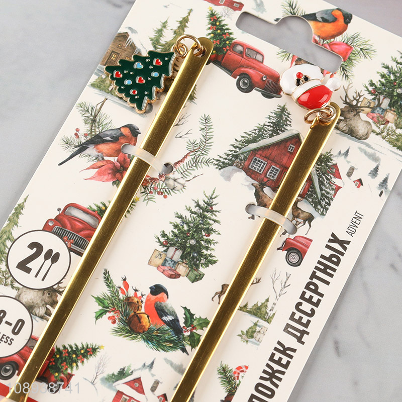 Top selling 2pcs christmas series stainless steel spoon set