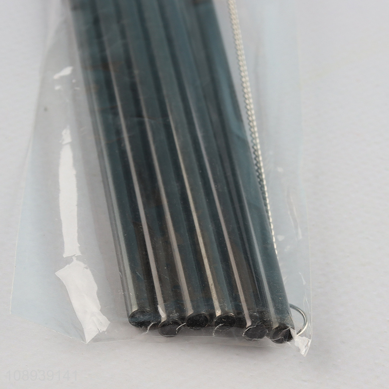 Best selling 6pcs black stainless steel reusable drinking straw