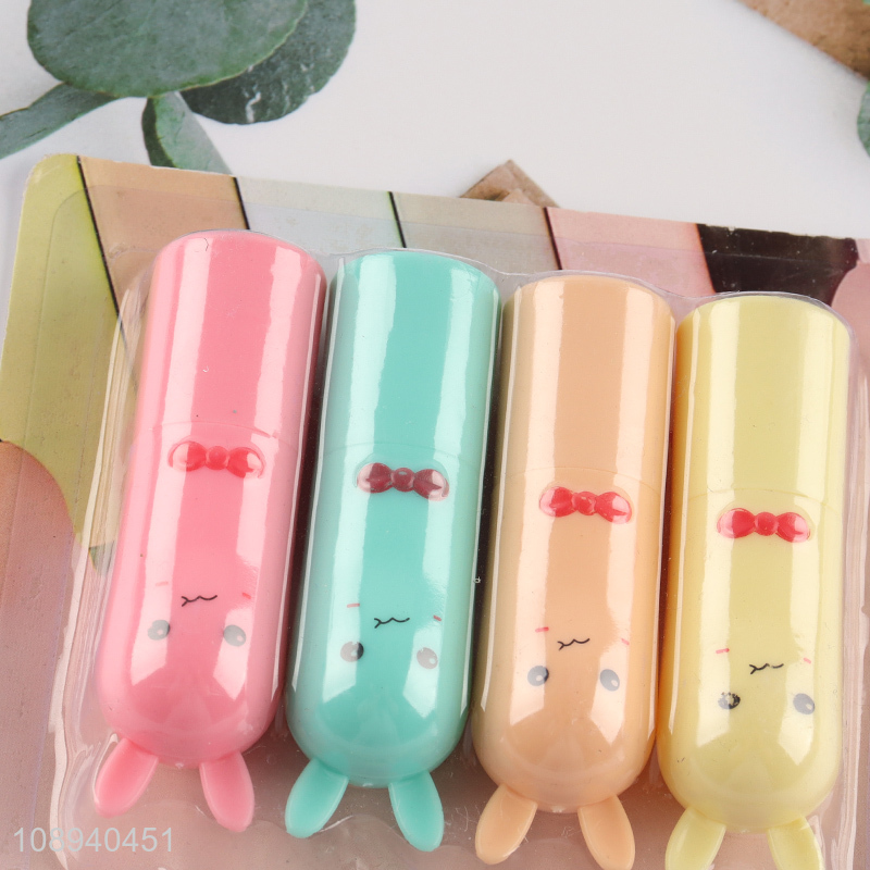 Most popular 4pcs cartoon rabbit highlighter set for school