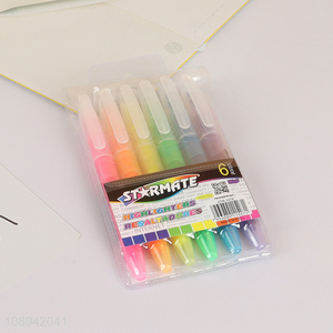 Wholesale 6 Colors Chisel Tip Highlighters Marker Pens for Kids Coloring
