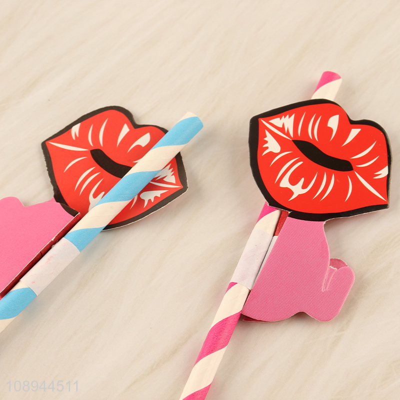 Factory Price 4PCS Paper Drinking Straws Red Lip Corktail Straws