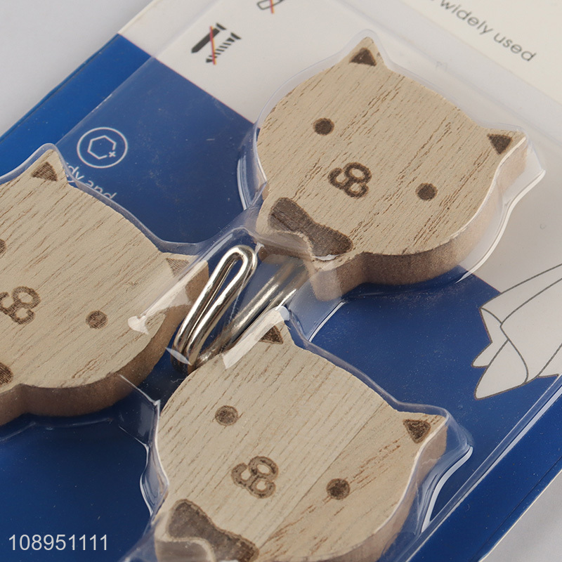 Good Quality 3PCS Cat Shape Wooden Hooks Non-Trace Sticky Hooks