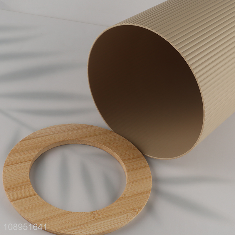 Good Quality Plastic Trash Can Waste Bin with Bamboo Pressure Ring