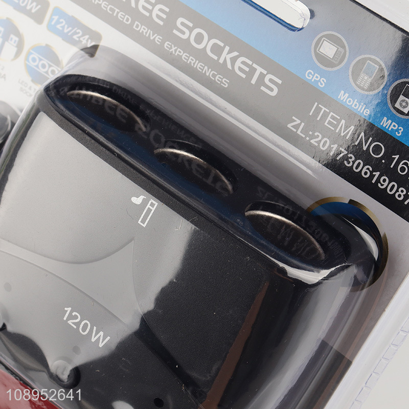 Good Quality 120W 3 Socket Cigarette Lighter Plug Splitter Car Charger Adapter