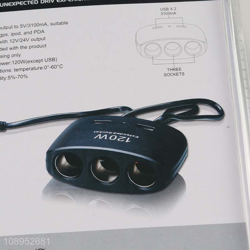 China Imports 120W 3-Socket Cigarette Lighter Splitter Car Charger Adapter