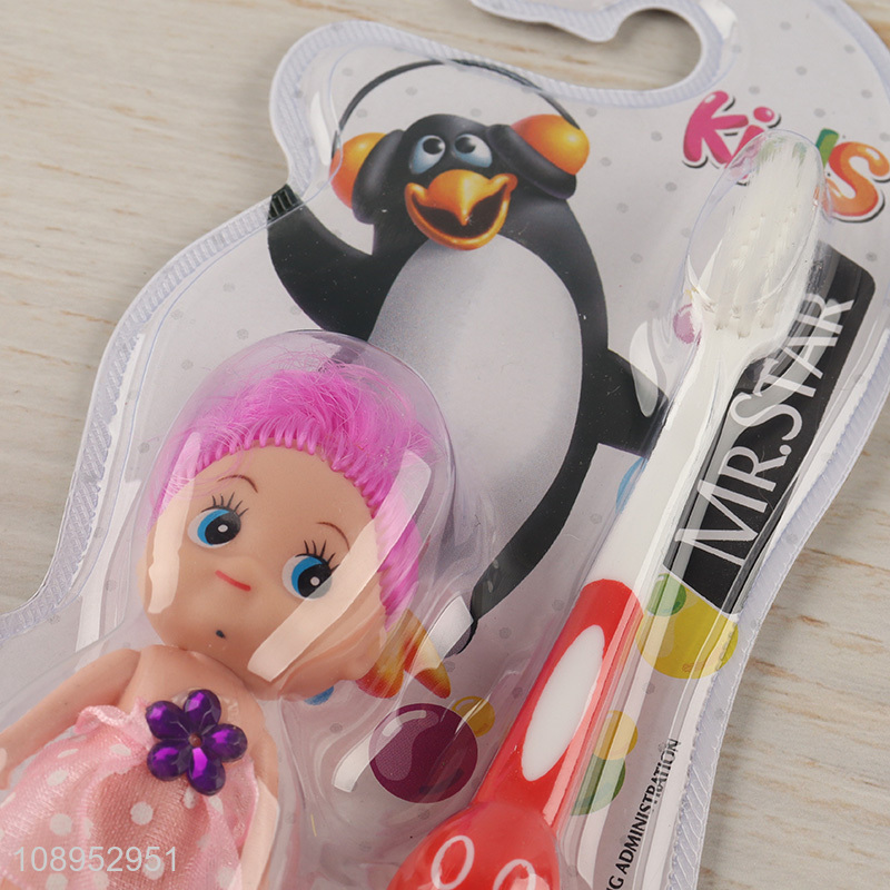 Wholesale Soft Britles Kids Manual Toothbrush with Toy Baby Doll