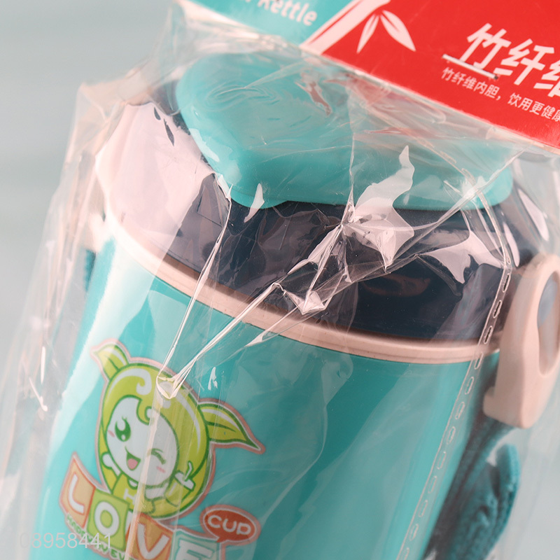 New Product 390ml Bamboo Fiber Plastic Water Bottle with Strap for Kids