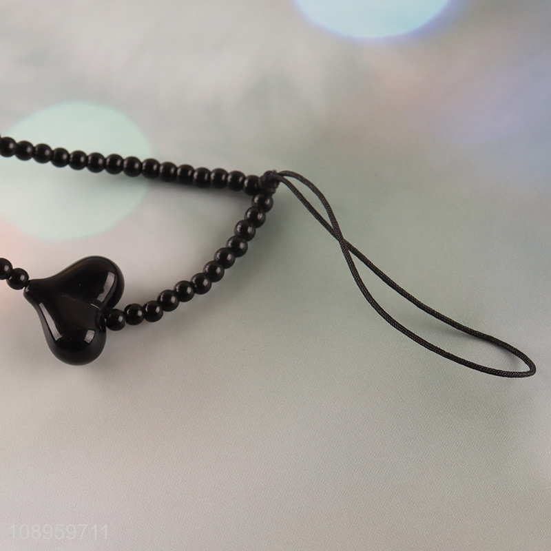 Wholesale Anti-Lost Heart Beaded Phone Charm Phone Lanyard Wrist Strap