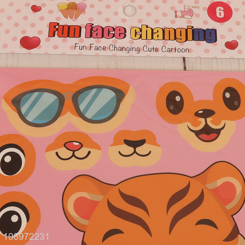 Yiwu market cartoon tiger face changing sticker puzzle sticker