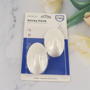 Factory price 2pcs household <em>plastic</em> <em>hook</em> sticky <em>hook</em> adhesive <em>hook</em>