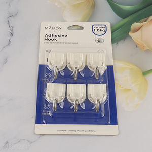 China wholesale 6pcs self-adhesive sticky <em>hook</em> adhesive <em>hook</em> <em>plastic</em> <em>hook</em>