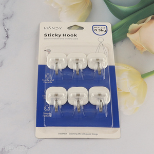 Yiwu market 6pcs self-adhesive <em>plastic</em> sticky <em>hook</em> adhesive <em>hook</em>