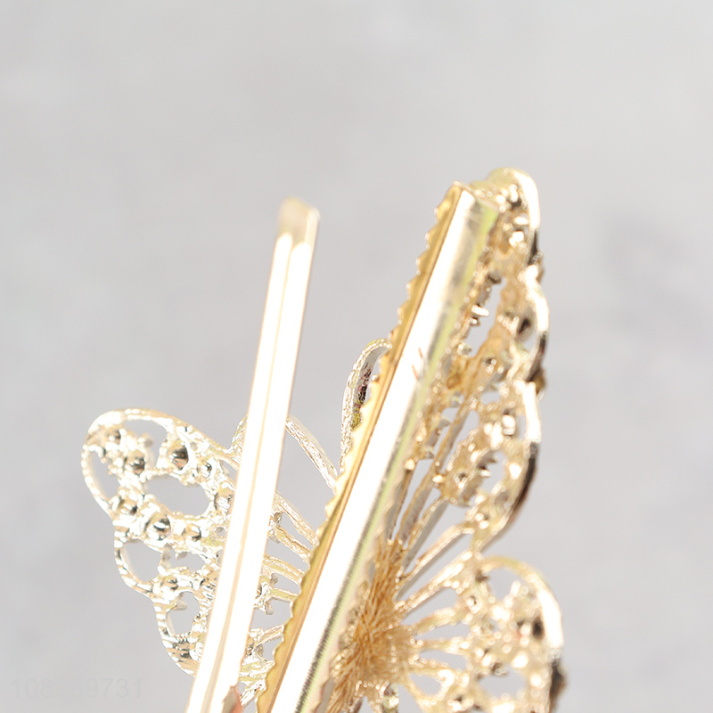 New product butterfly shape girls alloy hairpin diamond-encrusted hairpin