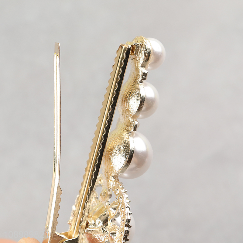 Factory price fashionable girls hair accessories diamond-encrusted hairpin with pearl