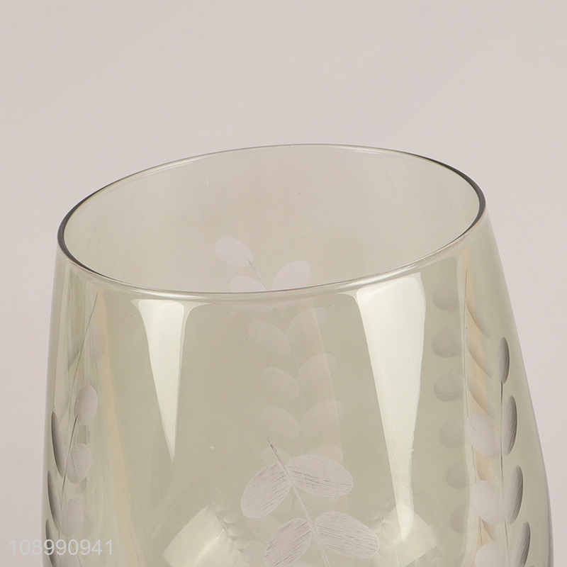 China Product Leaf Pattern Stemless Glass Water Cup Juice Wine Glasses
