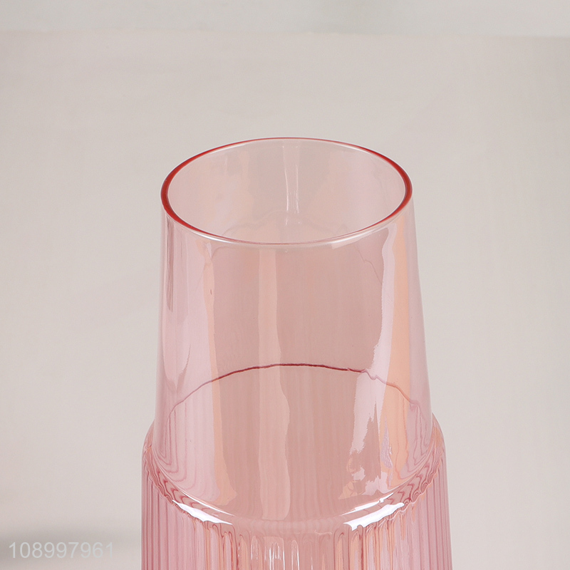 Hot Sale Colored Ribbed Glass Bedside Water Carafe Set for Nightstand