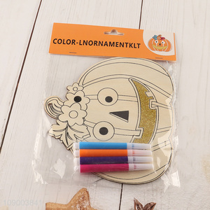 New Arrival Halloween DIY Coloring <em>Wooden</em> <em>Craft</em> Kit Holiday Hanging Ornaments