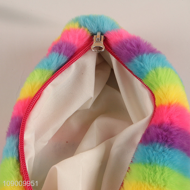 Top products rainbow color plush kids students pencil bag with zipper