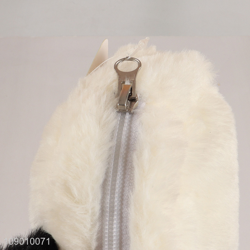 Hot selling cartoon panda shape plush school kids pencil bag wholesale