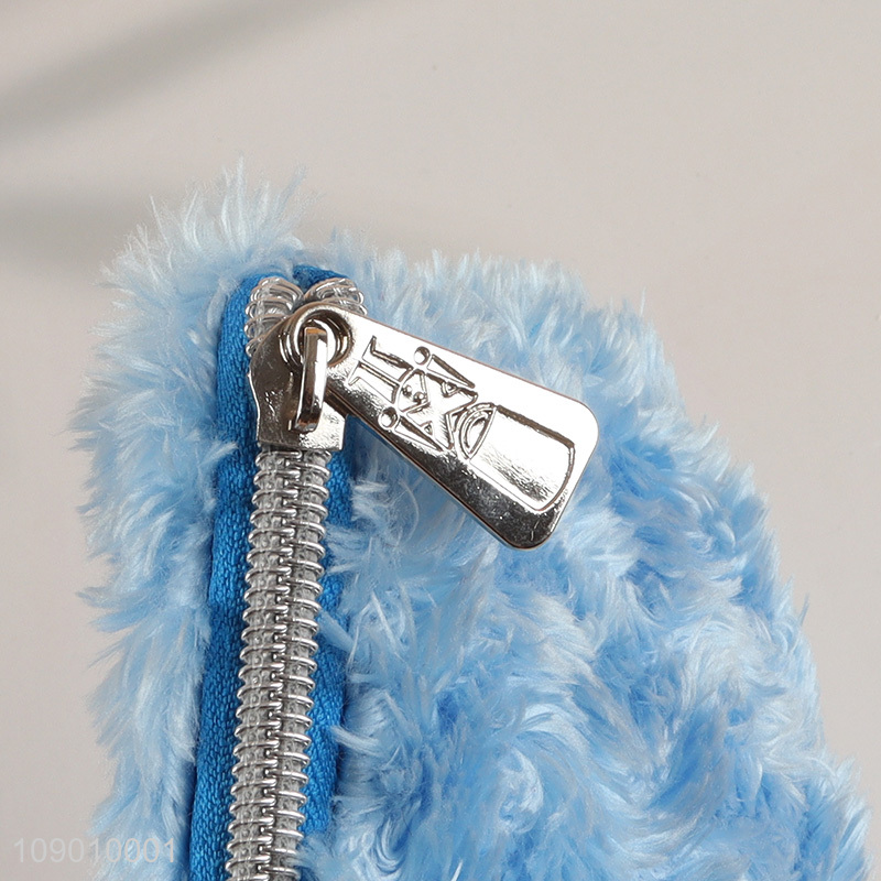 Top quality blue school students plush pencil bag with zipper