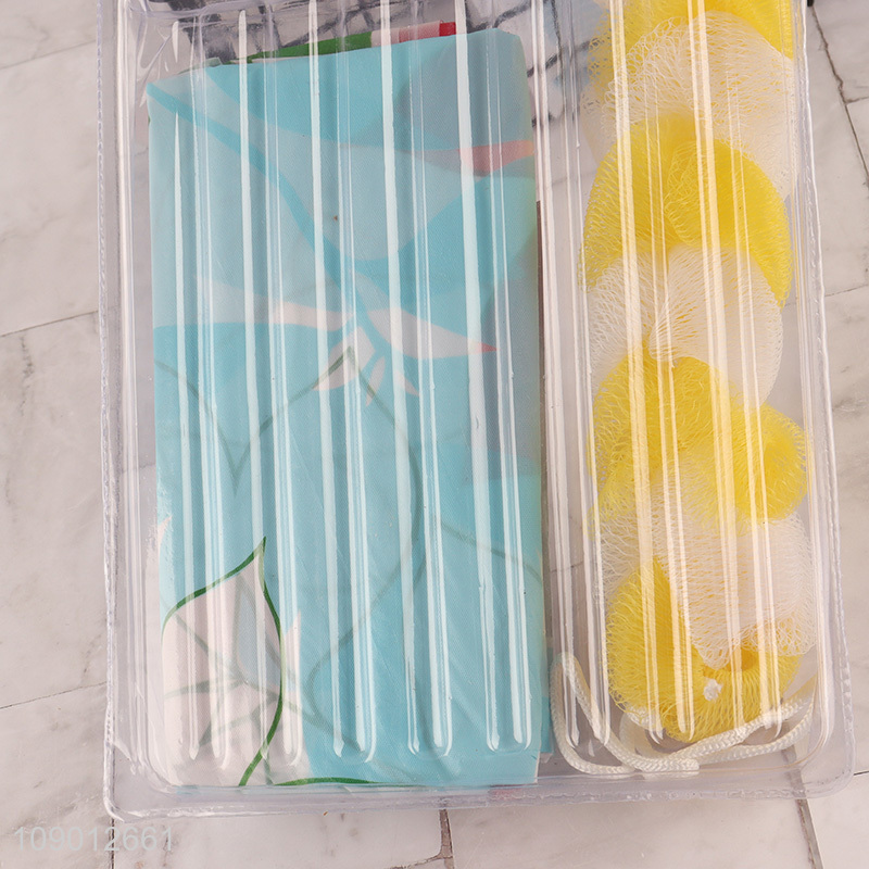 China Imports 71X71 Inch Plastic Shower Curtain with Loofah Back Sponge