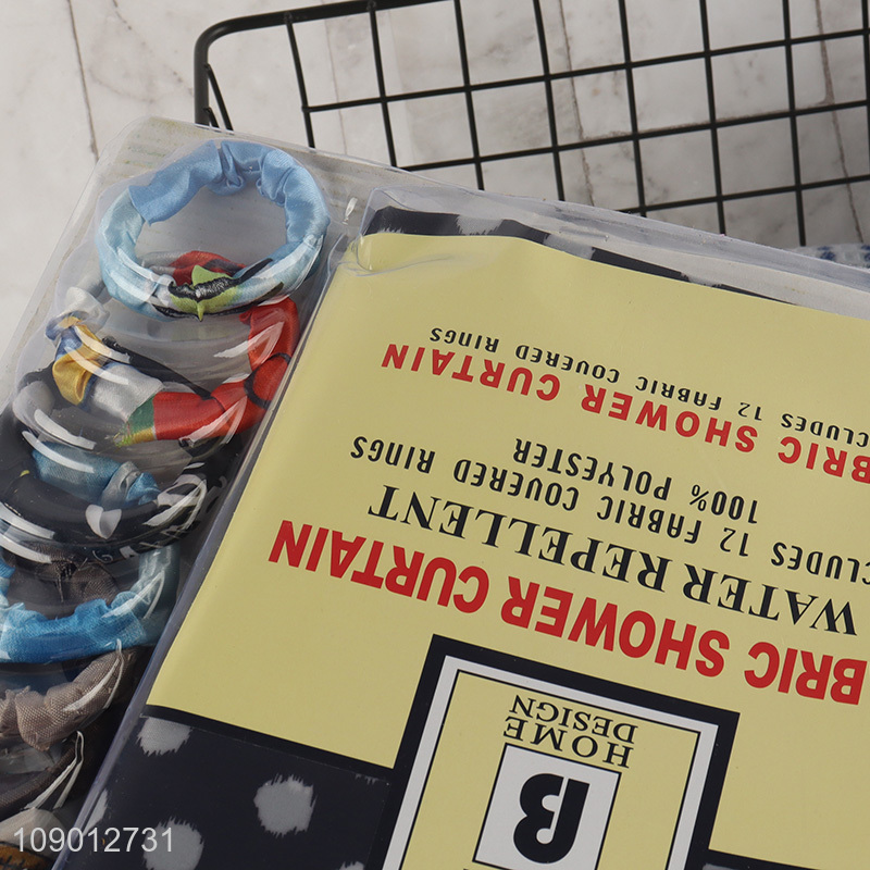 Wholesale 67*70 Inch Polyester Shower Curtain with 12 Fabric Covered Rings