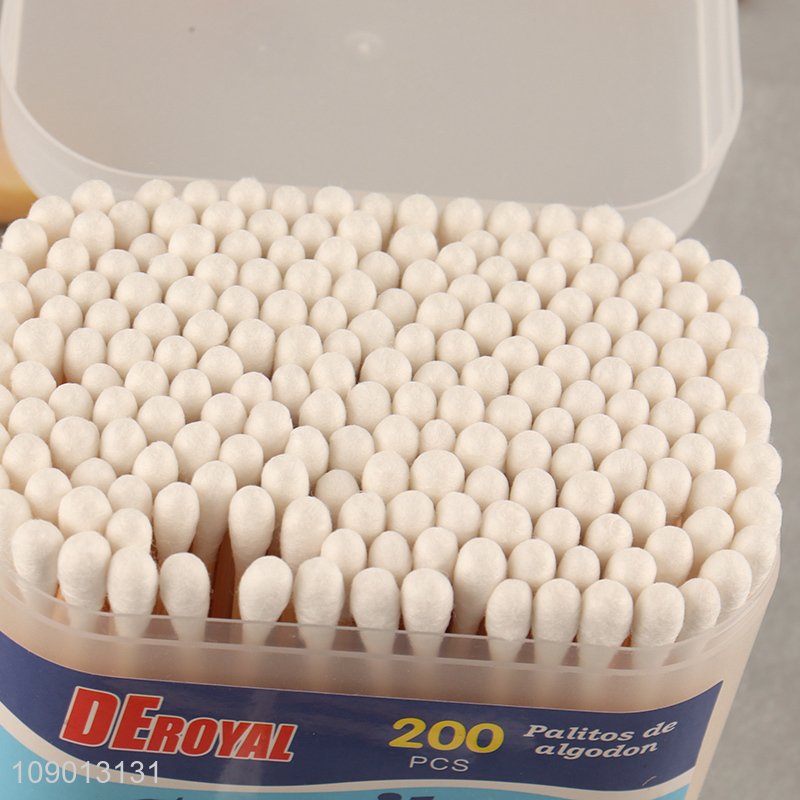 Factory Wholesale 200 Pieces Double-Tipped Cotton Swabs with Wooden Sticks