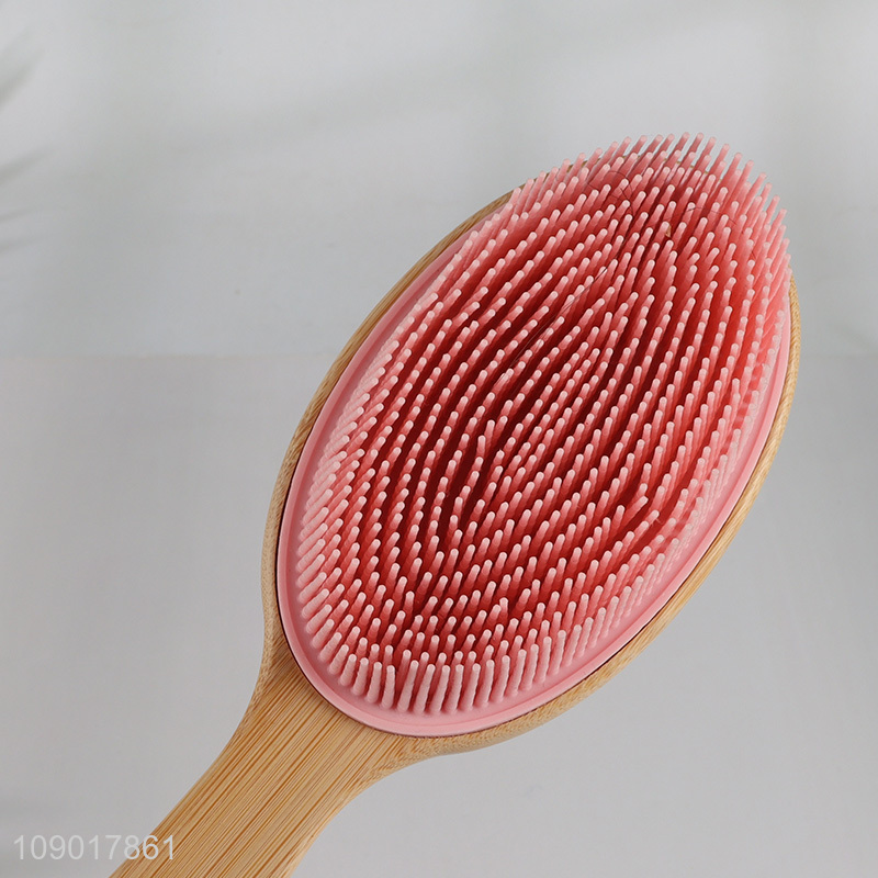 Factory supply silicone dead skin remover bath brush with bamboo handle