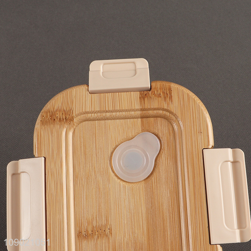 Best selling rectangle glass food container crisper with bamboo lid