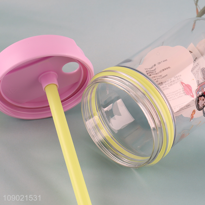 Hot Selling 600ml Cute Kids Water Bottle with Straw & Spill-Proof Lid