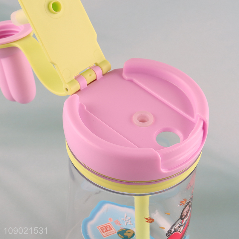 Hot Selling 600ml Cute Kids Water Bottle with Straw & Spill-Proof Lid