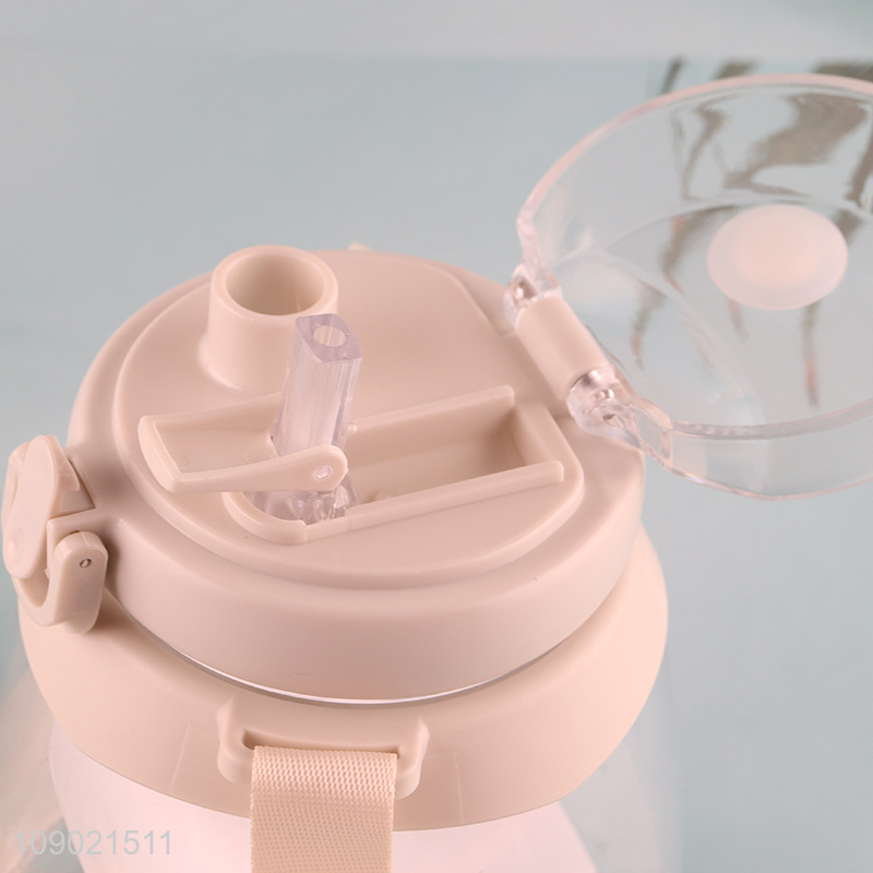 China Imports 1300ml Big Capacity Plastic Water Bottle with Straw & Strap